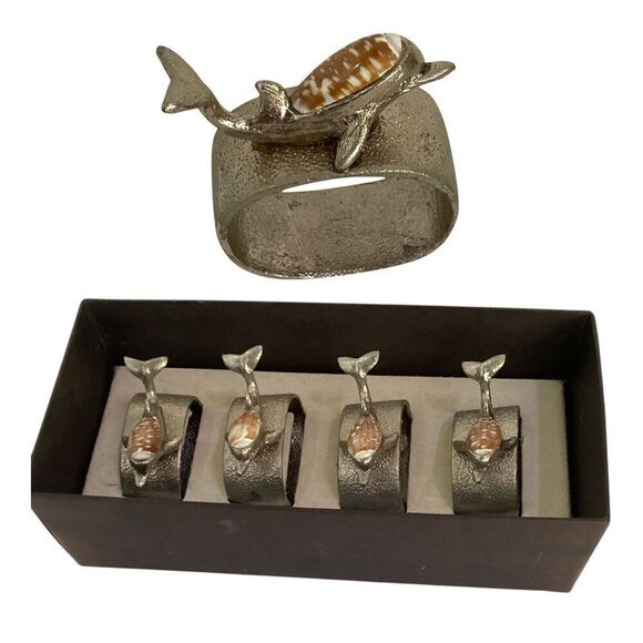 Dolphin Napkin Rings Craft Accessories Set Of 4 Heavy Silver Stoned - Picture 1 of 6